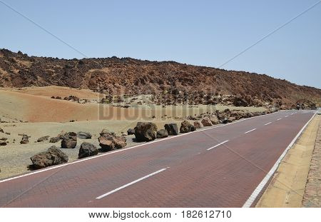 Mountain road in Teide National Park in Tenerife,Canary Islands,Spain.