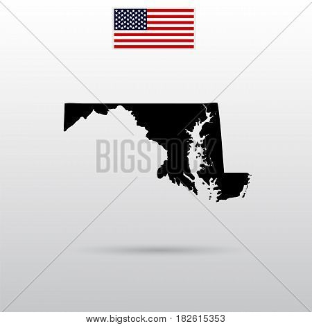 Map of the U.S. state of Maryland. American flag