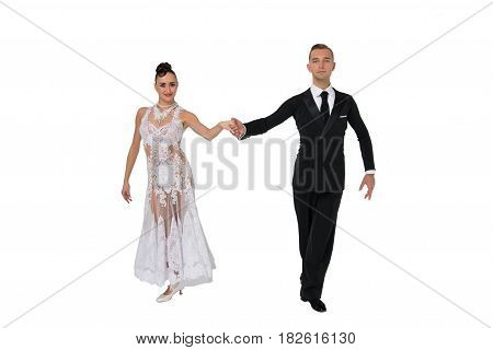 Ballrom Dance Couple In A Dance Pose Isolated On White Bachground