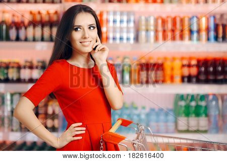 Smiling Woman in Front of the Soda and Refreshing Beverages Shelf