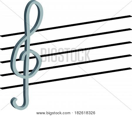 3d treble clefand warp on white background.Vector Illustration.