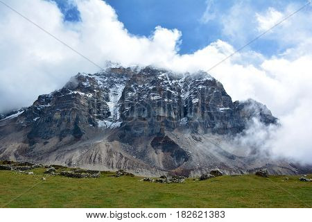 Majestic view of the Himalayan Range on the way to Kangchenjunga base camp Nepal