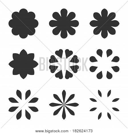 Set of black flower symblos. Flat flowers illustration