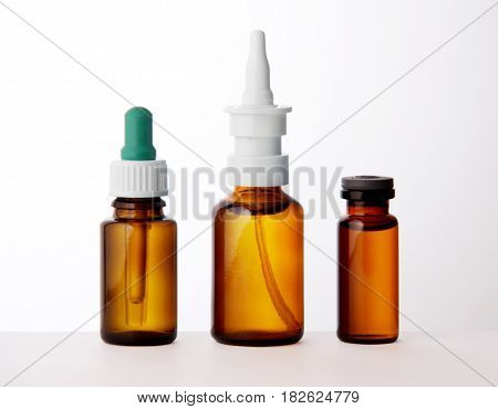 Set of medical vials isolated on white