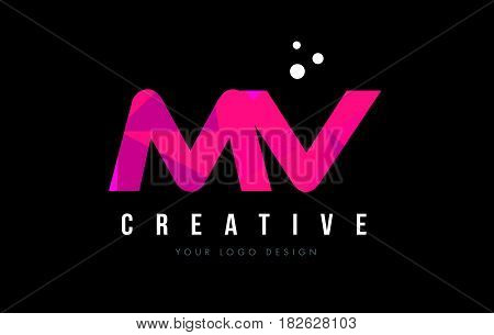 Mv M V Letter Logo With Purple Low Poly Pink Triangles Concept