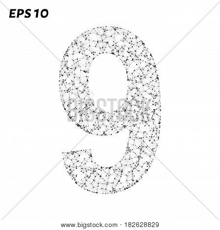 The Letter 9 Consists Of Points, Lines And Triangles. Vector Illustration.