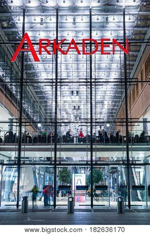 BERLIN - OCTOBER 08 2016: A new and modern shopping mall at Potsdamer Platz 