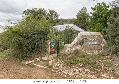 KRUISRIVIER SOUTH AFRICA - MARCH 24 2017: Entrance to a studio and art gallery at Kruisrivier on the road between the Cango Caves and Calitzdorp