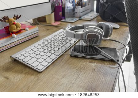 A view of graphic designers desktop and objects