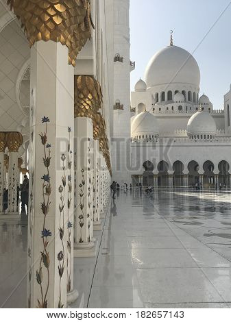 ABU DHABI, UAE-FEB 11, 2017: Sheikh Zayed Grand Mosque in Abu Dhabi, United Arab Emirates. It is the key place of worship in the UAE and may be visited by more than 40,000 people during Eid.