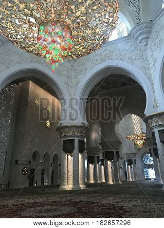 ABU DHABI, UAE-FEB 11, 2017: Sheikh Zayed Grand Mosque in Abu Dhabi, United Arab Emirates. It is the key place of worship and may be visited by more than 40,000 people during Eid.