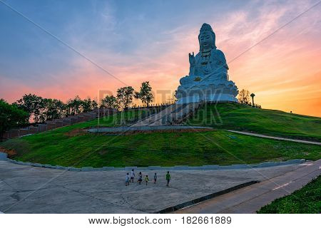 Wat Huai Pla Kung (Temple) in Chiang Rai,Thailand.APR 21,2017 Wat Huai Pla Kung temple the pagoda in Chinese style in Chiangrai province of Thailand.well known wordwide.Opened on 19 November 2005