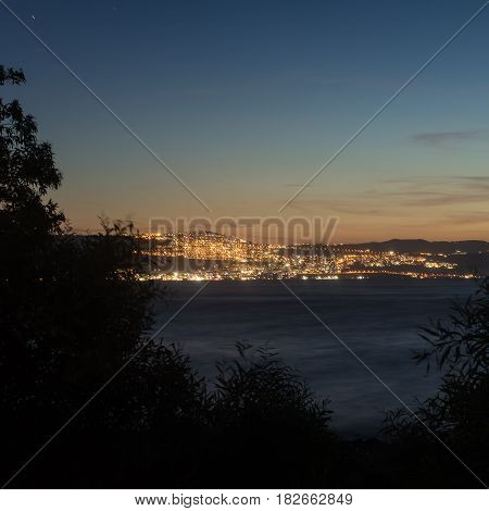 Night view of Tveria from the opposite shore of Kinneret Lake