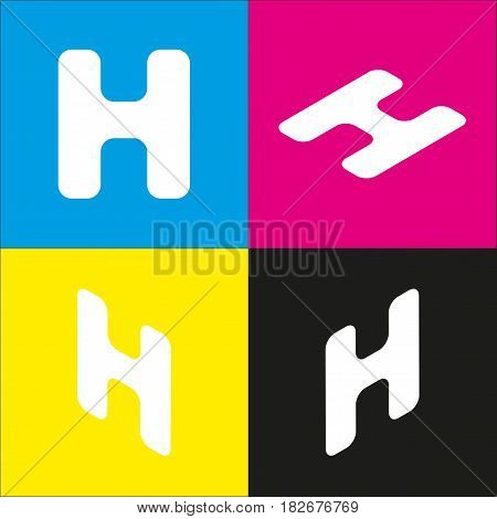 Letter H sign design template element. Vector. White icon with isometric projections on cyan, magenta, yellow and black backgrounds.