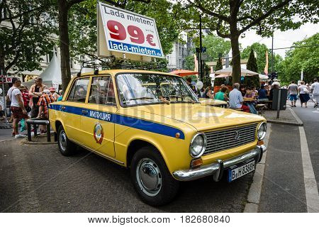 BERLIN - JUNE 05 2016: The popular Soviet car VAZ 2101 in the colors of the traffic police of the USSR. Classic Days Berlin 2016.