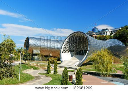 View Of Rike Park With Concert Music Theatre Exhibition Hall In Tibilisi, Georgia