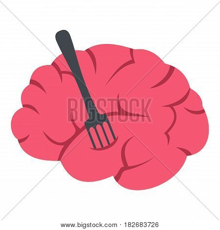 Pink brain with fork icon flat isolated on white background vector illustration