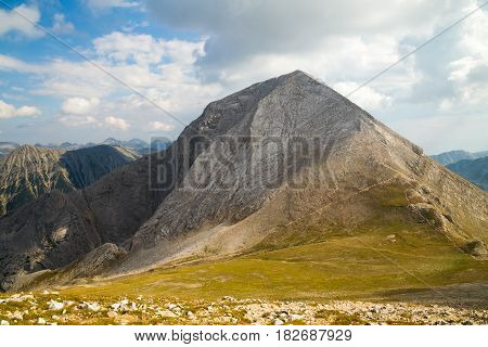 View of the summit of Vihren the highest peak in the Pirin Mountains Bulgaria situated within the National Park a popular sporting destination in both summer and winter