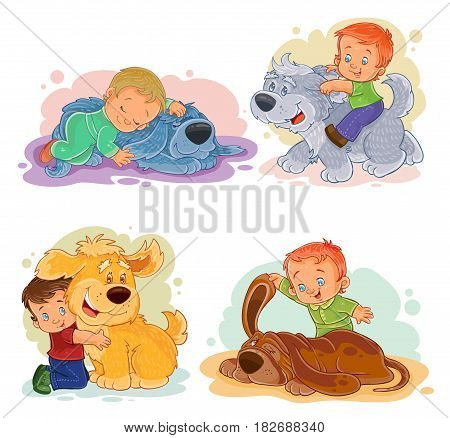Collection of clip art illustrations of little boys and their dogs