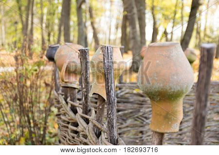 Dishes ancient wooden and clay Ukrainian way of life
