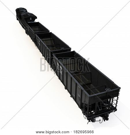 Freight train with hopper cars on white background. 3D illustration