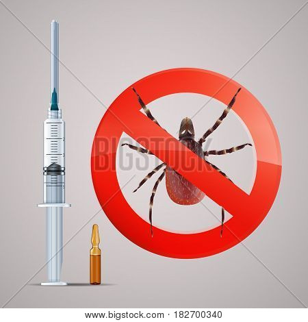 Vector illustration of the syringe for vaccination and the ampoule with vaccine.