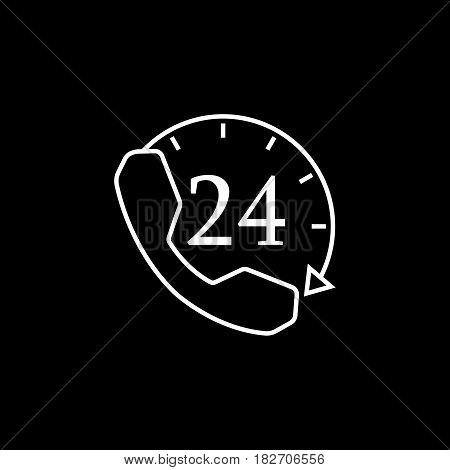 Full time call services line icon, seo and development, help and support sign, a linear pattern on a black background, eps 10.
