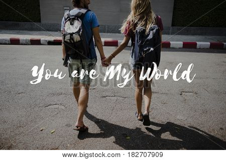 Friends Travel Backpacker Journey with Quote Graphic