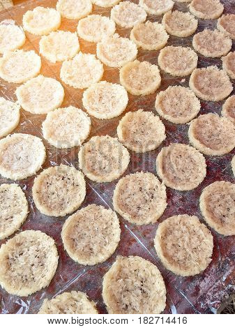 Cooking Fried Rice Candies With Sun Light, Pattern Of Thai Crispy Rice Cracker 