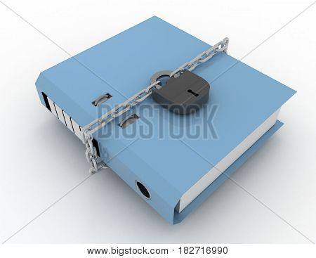 Data Safety, Folder Locked With  Chain. Rendered Illustration