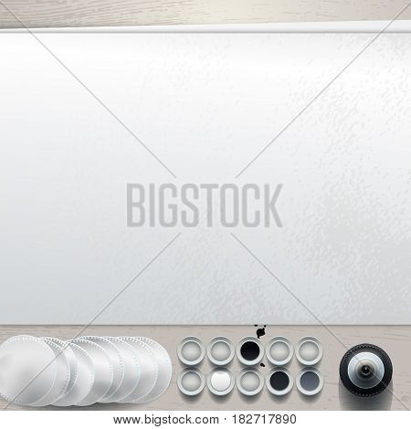 Realistic mock up with tattoo stuff. All objects are isolated from each other. Top view design for showing sketches