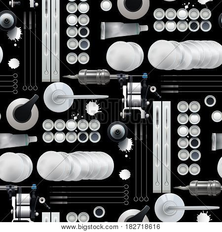 Realistic top view tattoo stuff. All objects are isolated from each other. Vector semless pattern