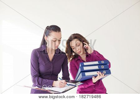 Secretary and Director of studying documents and talking