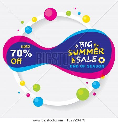 big summer sale banner design with colorful abstract shape and small shape