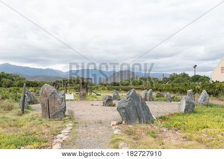 CALITZDORP SOUTH AFRICA - MARCH 24 2017: A ring of stones in Calitzdorp to honor ancient peoples