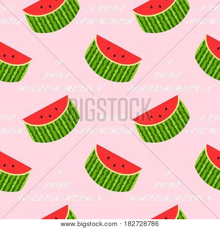 Sweet watermelon seamlees pattern with lettering. Vector illustration