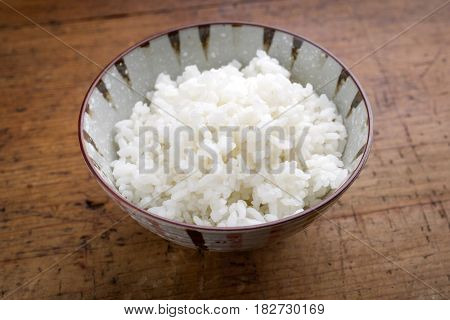 Traditional Japanese Koshihikari Rice as close-up in a bowl