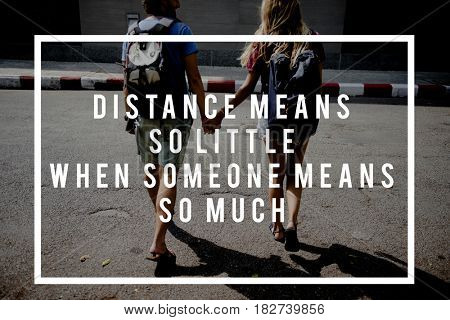 Friends Travel Backpacker Journey with Quote Graphic