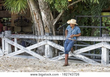 Tulum Mexico March 14th 2017: cowboy at a ranch