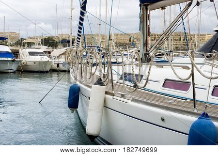 Sail boats moored at Msida Marina in Malta