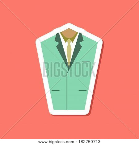 paper sticker on stylish background of Mans jacket