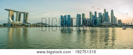 SINGAPORE CITY, SINGAPORE - FEBRUARY 10, 2017: View Of Marina Bay sands at sunset, Travel, Singapore on FEBRUARY 10, 2017