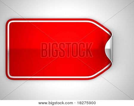 Etichetta rossa piegato o adesivo sopra grigio