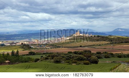 Scenic view over Artajona town. Navarre Spain