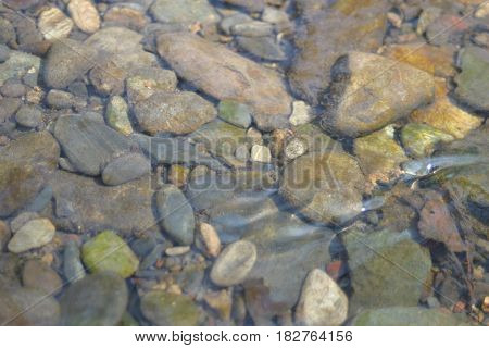 Water flowing over pebbles in a mountain creek