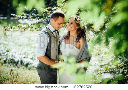 Happy Couple Walking In Summer Park