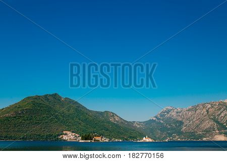 The island of Gospa od Skrpela in the Boko-Kotorsky Gulf near the town of Perast in Montenegro.