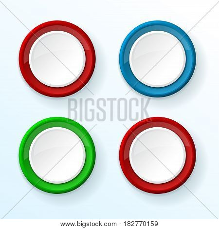 White push buttons with colored frames. Vector illustration