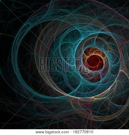 An abstract computer generated modern fractal design on dark background. Abstract fractal color texture. Digital art. Abstract Form & Colors.