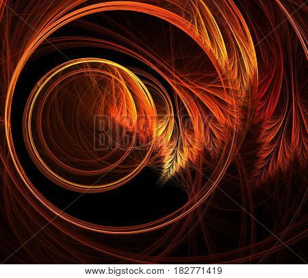 An abstract computer generated modern fractal design on dark background.  Fluffy helicity. Spiral floral pattern